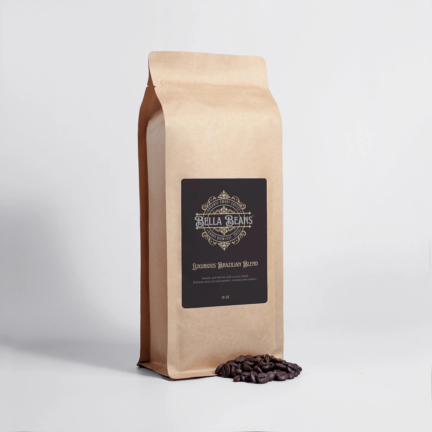 Bella Beans™ Organic Smart Coffee - Luxurious Brazilian Blend - 16oz Whole Bean Coffee