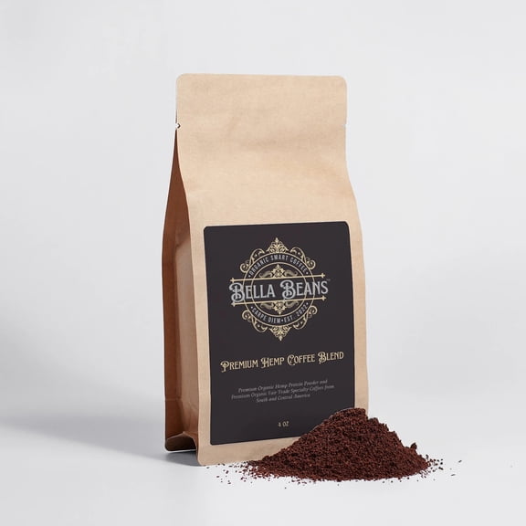 Bella Beans Organic Smart Coffee - Premium Hemp Coffee Blend - Medium Roast 4oz Ground Coffee