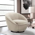thumbnail image 1 of Bella Beige Swivel Accent Chair Rounded Back Channel Upholstery, 1 of 7