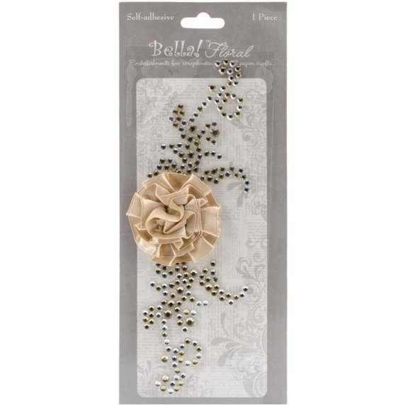 Bella! Bling & Fabric Trim Embellishments-Gold, Pk 3, Ruby Rock-It