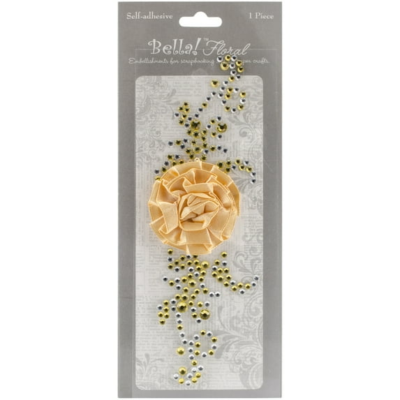 Bella! Bling & Fabric Trim Embellishments-Gold, Pk 3, Ruby Rock-It