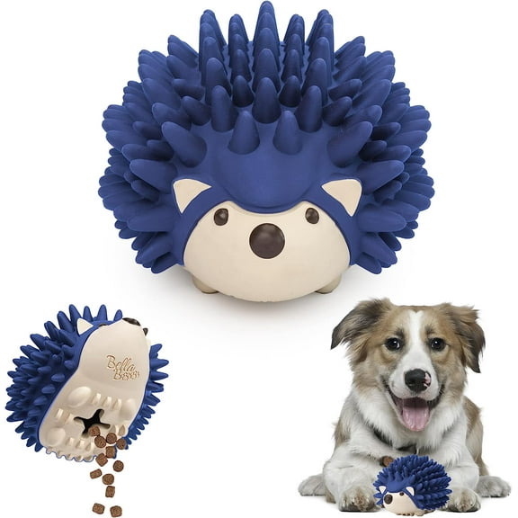Bella Boo Pets Interactive Dog Toy for Strong Chewers - Freddy The Hedgehog All-in-One Treat Ball + Food Dispensing Slow Feeder Dog IQ Puzzle + Dental Chew Toy for Medium and Large Breed Dogs Blue