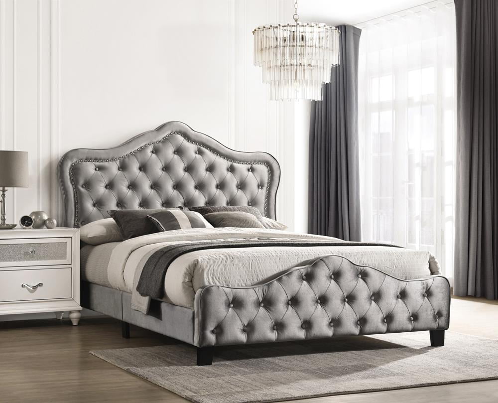 Bella Queen Upholstered Tufted Panel Bed Grey