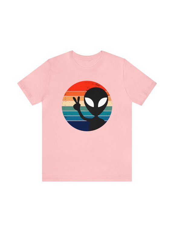 Bella Canvas 3001 Peace Alien Rainbow T-Shirt, Retro Alien T-Shirt