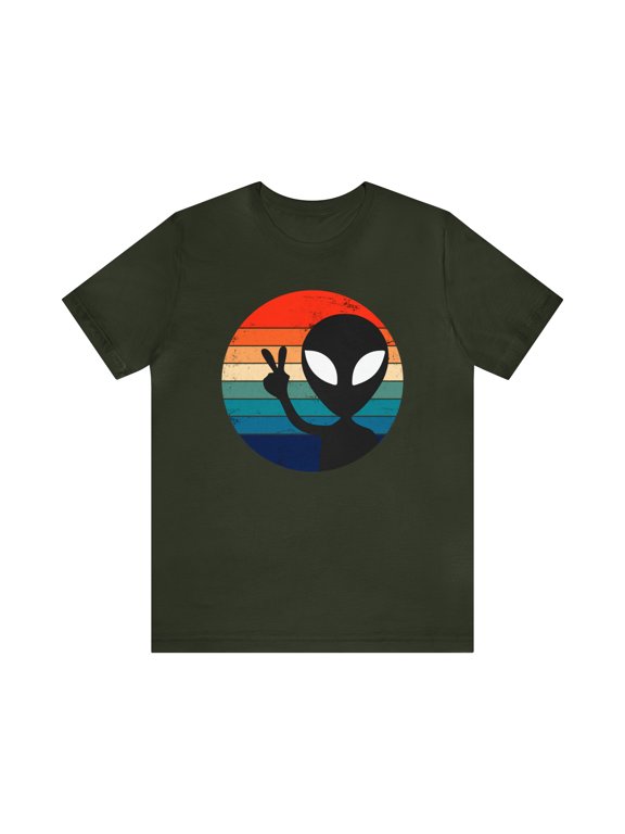 Bella Canvas 3001 Peace Alien Rainbow T-Shirt, Retro Alien T-Shirt