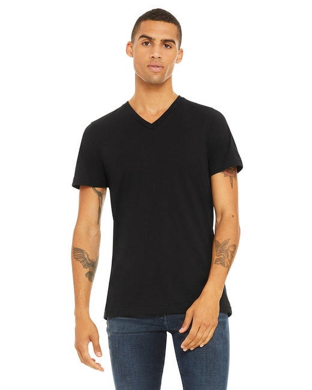 Bella 3005 Unisex V-Neck T-Shirt - Mineral Wash Black, 2XL, 100% Airlume Cotton, Jersey Tee - View #11