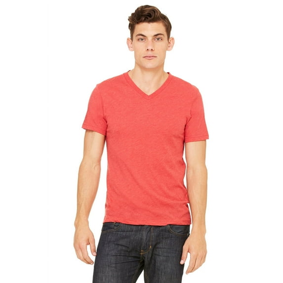 Bella+Canvas 3415C Unisex Triblend ShortSleeve VNeck TShirt, Red Triblend, S, Pack Of 3, Mens T-Shirts