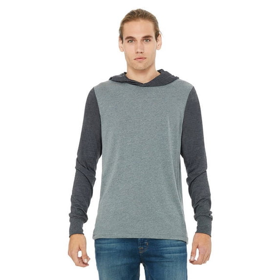 Bella + Canvas Unisex Long Sleeve Jersey Hooded T-Shirt 3512 - Deep Heather/Dark Grey Heather - 2X-Large