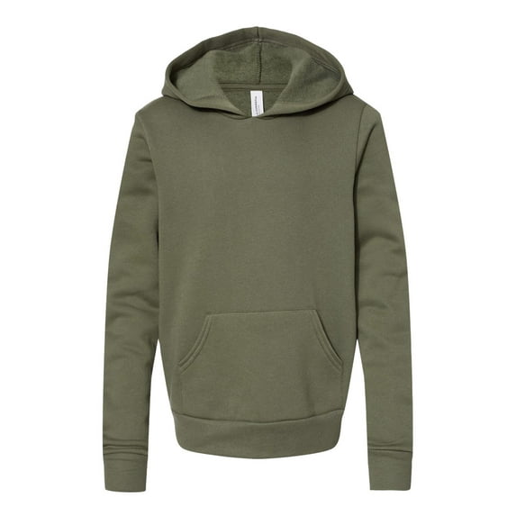 Bella+Canvas 3719y Youth Sponge Fleece Pullover Hoodie-Military Green-YL