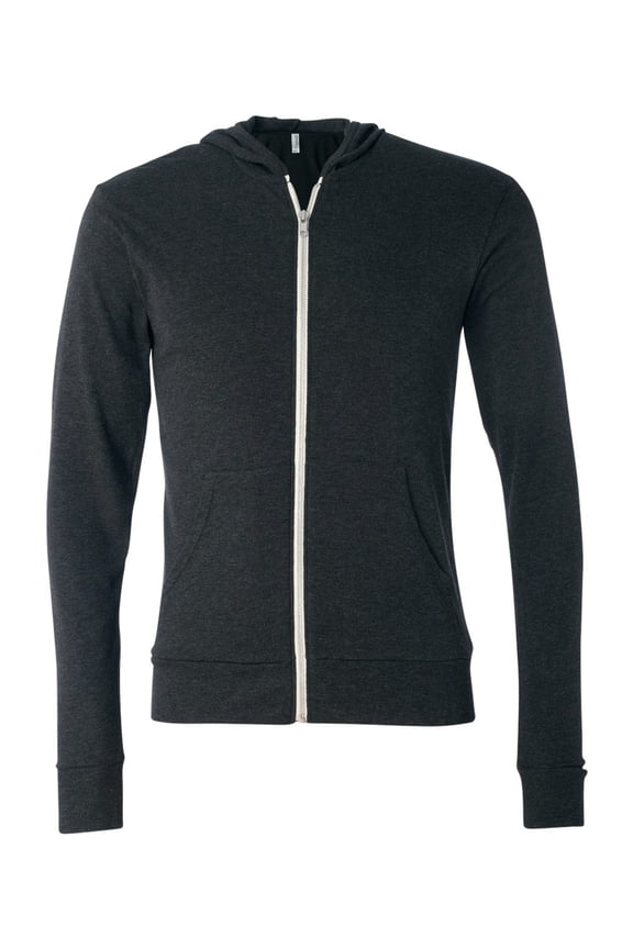 BELLA + CANVAS Unisex Triblend Lightweight Full-Zip Hooded Long Sleeve Tee