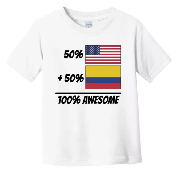 Bella Canvas 50% American + 50% Colombian = 100% Awesome Cute Colombia Flag Toddler Boys & Girls Shirt, Gift for Baby or Kids