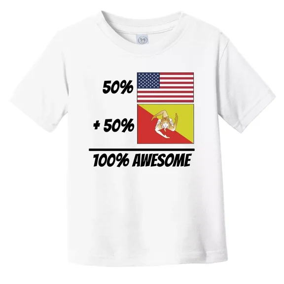 Bella Canvas 50% American + 50% Sicilian = 100% Awesome Cute Sicily Flag Toddler Boys & Girls Shirt, Gift for Baby or Kids