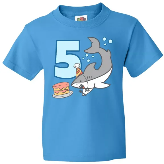Bella Canvas 5th Birthday Shark With Cake Sharks Lover Grey Reef Year Toddler Shirt