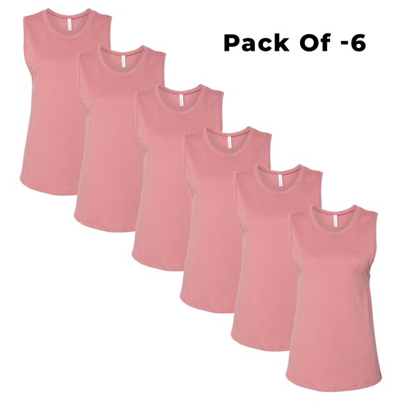 CROWN CRAZE - 6 Pack Women's Mauve Color Tank Top | 4.2 Oz 100% Airlume Combed and Ring-Spun Cotton Comfortable Sleeveless Tank | Size -M
