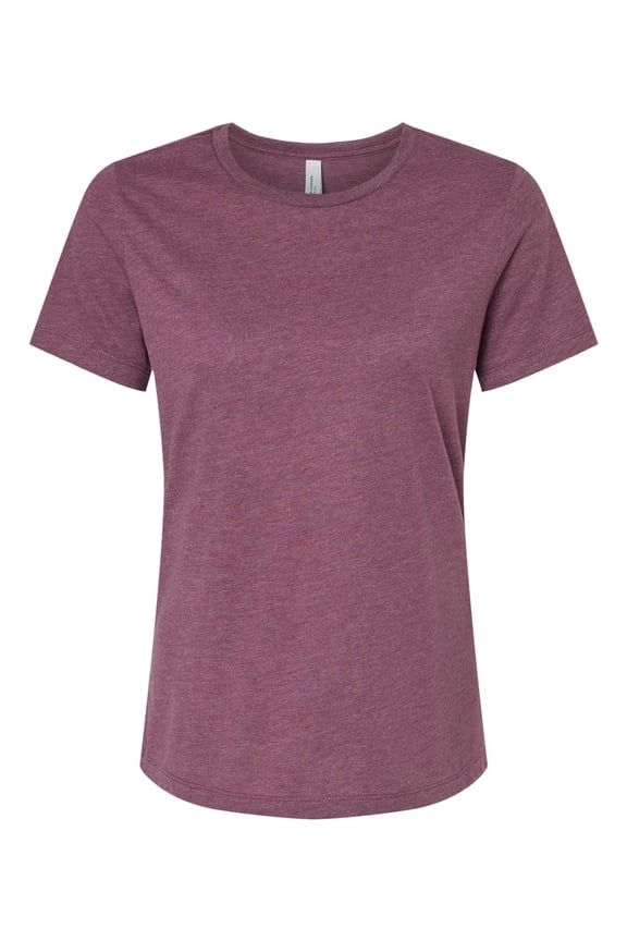 Women Heather CVC T-Shirt, Relaxed Fit Tee, Short Sleeve Crew Neck, Heather Maroon, L