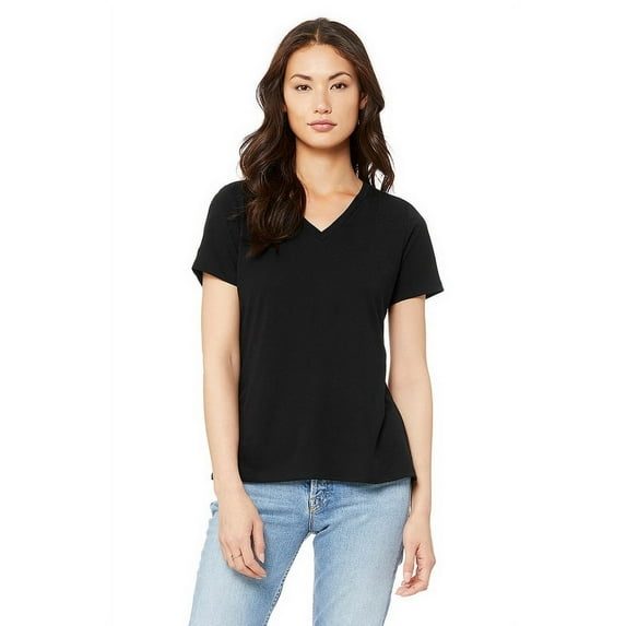 Bella+Canvas 6405 Women's Relaxed Jersey Short Sleeve V-Neck Tee-Solid Black Triblend-XL