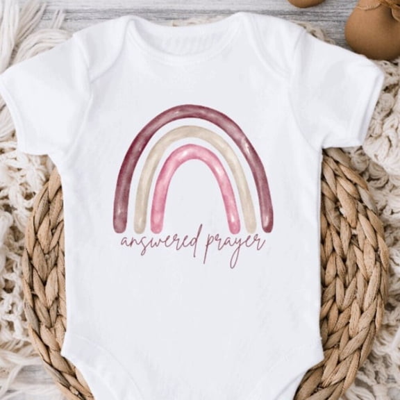Bella Canvas with Answered Prayer, Rainbow Baby, Newborn Girl, Birth Announcement, Going Home Outfit, Gender Reveal, Ivf, Watercolor Rainbow Cute Baby Boy or Girl Bodysuit Gift
