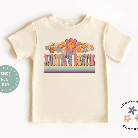 Bella Canvas Auntie's Bestie Toddler Shirt, Cute Retro Boho Aunt Girls Tee, Aunt Gift From Niece, Kids Shirt