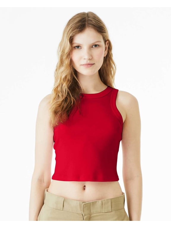 Bella & Canvas B04006703 Women Micro Rib Racer Tank Top, Solid Red Blend - Small