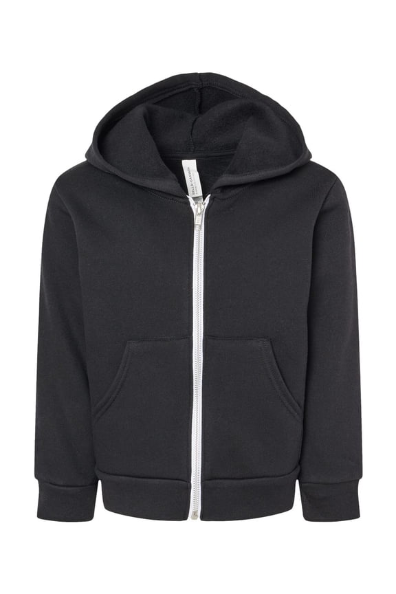 BELLA + CANVAS - Toddler Sponge Fleece Full-Zip Hoodie - 3739T - Black - Size: 2T