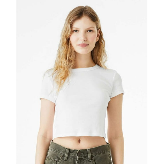 Bella & Canvas B15706013 Women Micro Rib Baby T-Shirt, Solid White Blend - Small