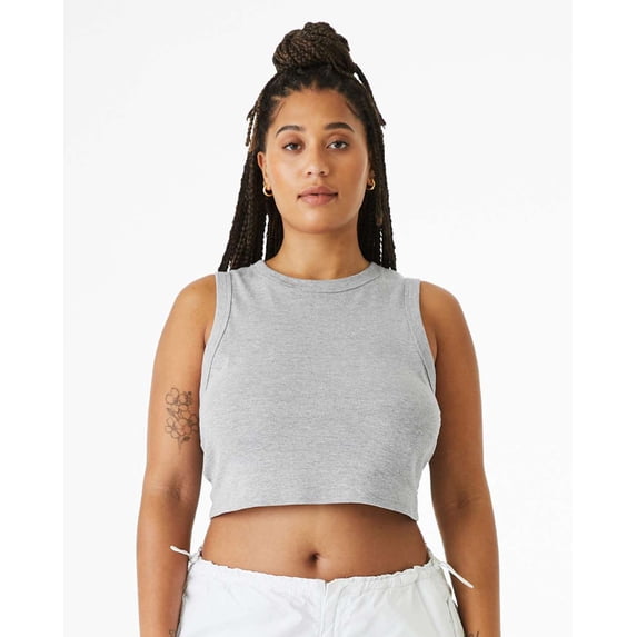 Bella & Canvas B15806583 Women Micro Rib Muscle Crop Tank Top, Athletic Heather - Small