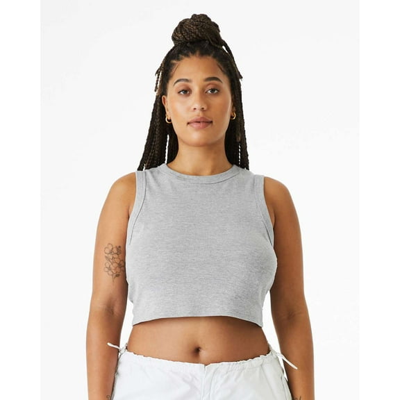 Bella & Canvas B15806583 Women Micro Rib Muscle Crop Tank Top, Athletic Heather - Small