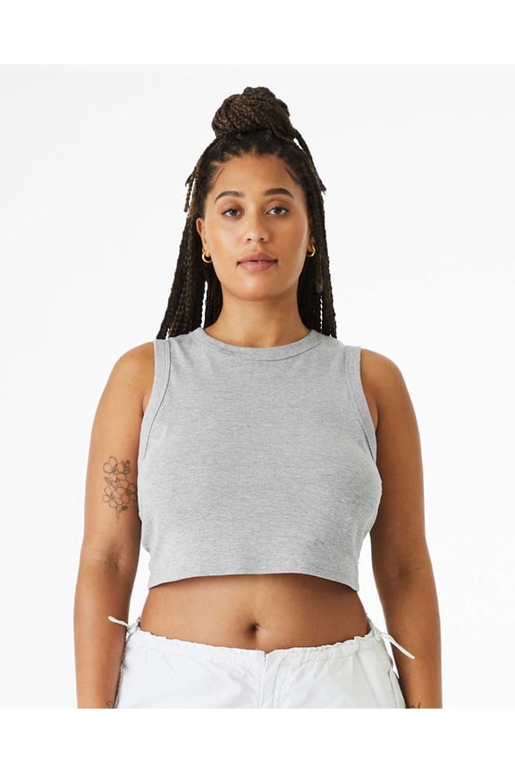 Bella & Canvas B15806586 Women Micro Rib Muscle Crop Tank Top, Athletic Heather - Extra Large