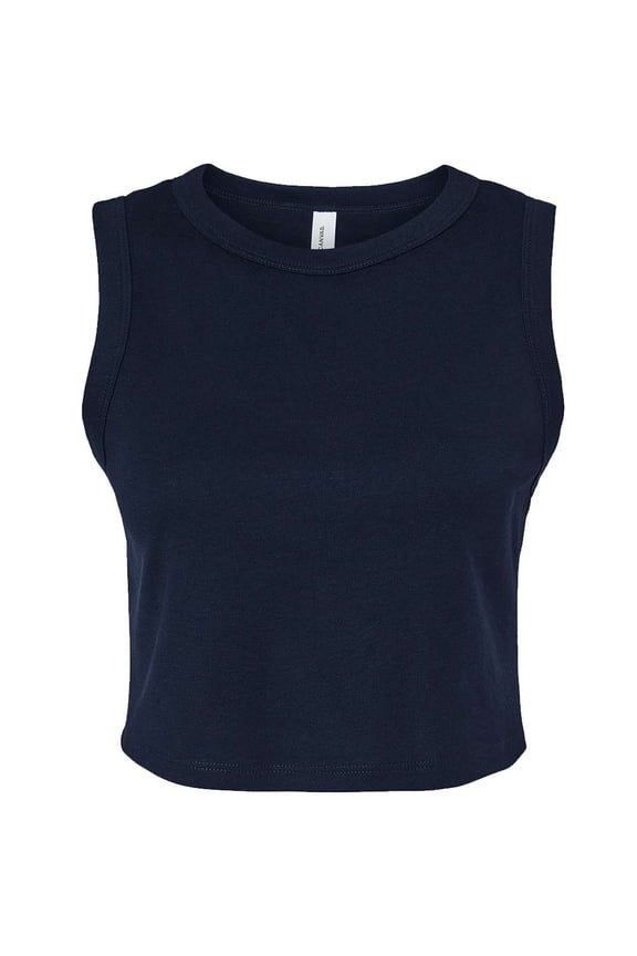 Bella & Canvas B15806655 Women Micro Rib Muscle Crop Tank Top, Solid Navy Blend - Large