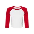 thumbnail image 1 of Bella & Canvas B15906107 Women Micro Rib 3 by 4 Raglan Sleeve Baby T-Shirt, White & Red - 2XL, 1 of 4
