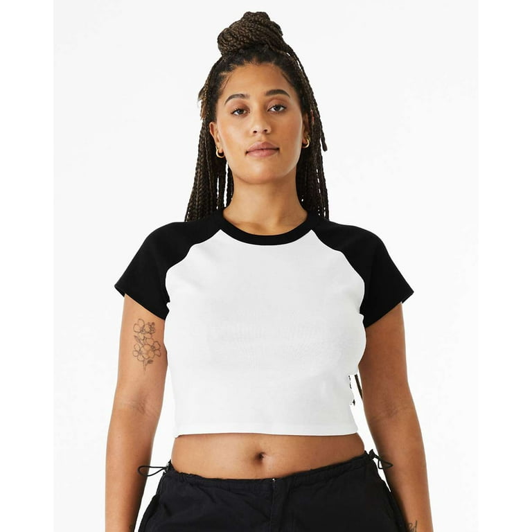 Bella & Canvas B16006006 Women Micro Rib Raglan Baby T-Shirt, White & Black  - Extra Large 
