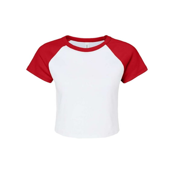 Bella & Canvas B16006102 Women Micro Rib Raglan Baby T-Shirt, White & Red - Extra Small