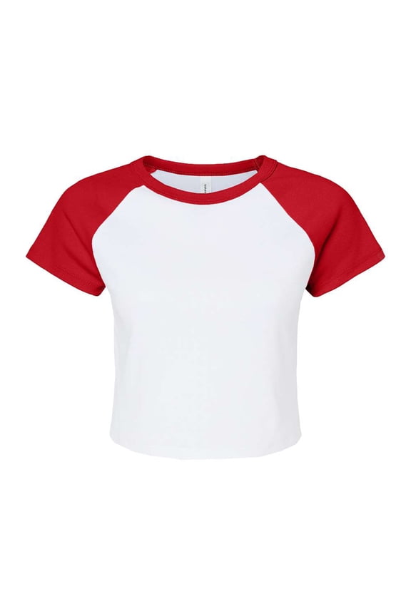 Bella & Canvas B16006103 Women Micro Rib Raglan Baby T-Shirt, White & Red - Small