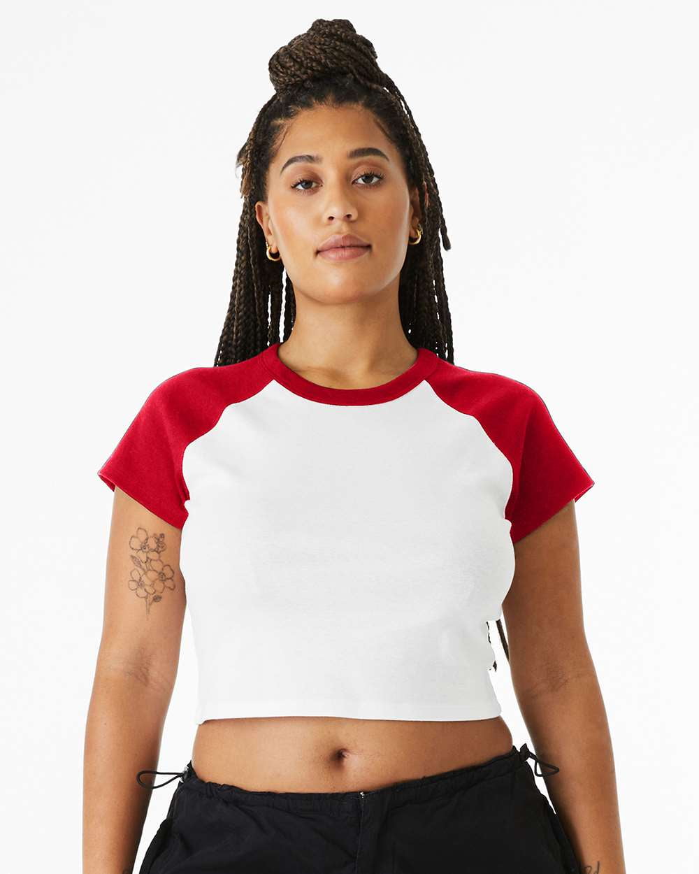 Bella & Canvas B16006105 Women Baby & T-Shirt, Large Rib Red - Raglan Micro White