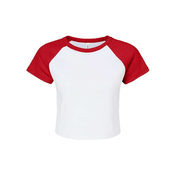 Bella & Canvas B16006106 Women Micro Rib Raglan Baby T-Shirt, White & Red - Extra Large