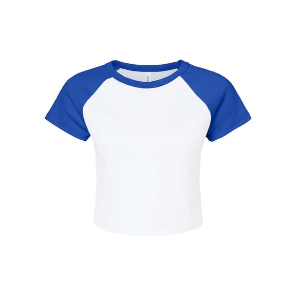 Bella & Canvas B16006112 Women Micro Rib Raglan Baby T-Shirt, White & True Royal - Extra Small