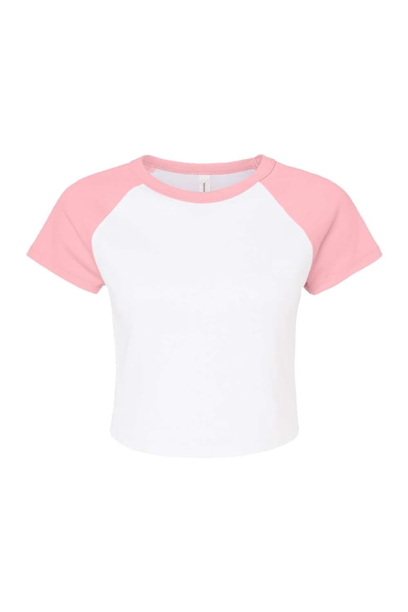 Bella & Canvas B16006303 Women Micro Rib Raglan Baby T-Shirt, White & Pink - Small