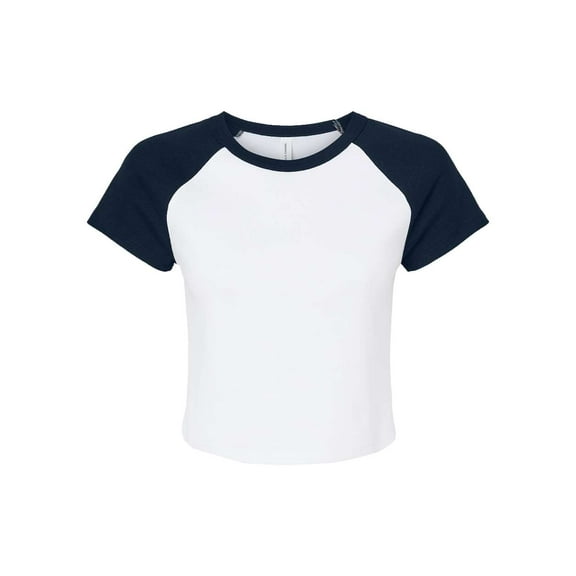 Bella & Canvas B16006502 Women Micro Rib Raglan Baby T-Shirt, White & Navy - Extra Small
