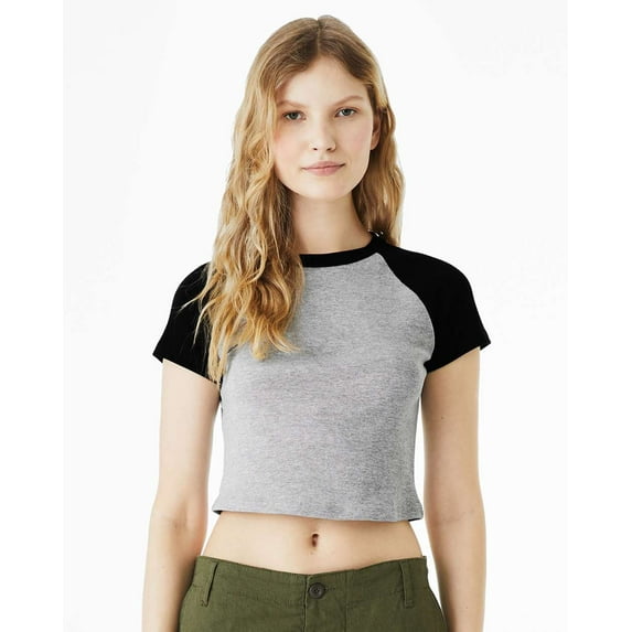 Bella & Canvas B16006596 Women Micro Rib Raglan Baby T-Shirt, Athletic Heather & Black - Extra Large