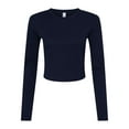 thumbnail image 1 of Bella & Canvas B16106652 Women Micro Rib Long Sleeve Baby T-Shirt, Solid Navy Blend - Extra Small, 1 of 4
