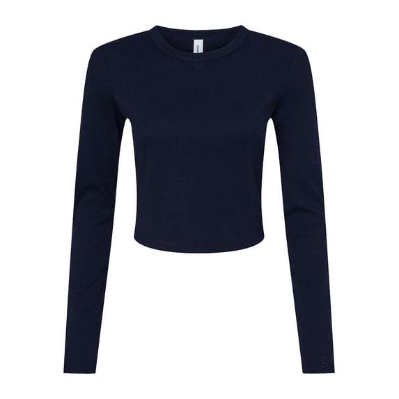 Bella & Canvas B16106652 Women Micro Rib Long Sleeve Baby T-Shirt, Solid Navy Blend - Extra Small