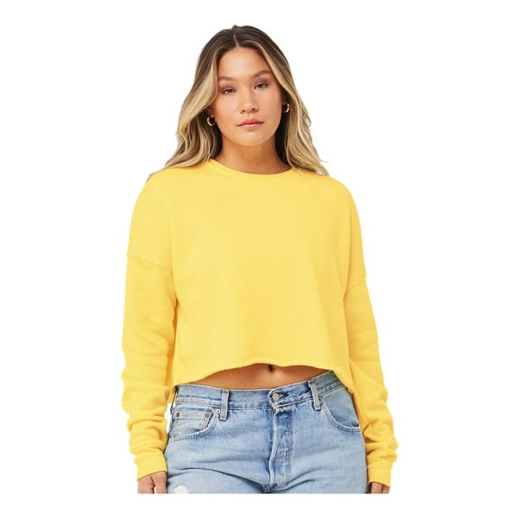 Bella & Canvas B53206125 Women Crop Fleece Crew Sweatshirt, Yellow - Large