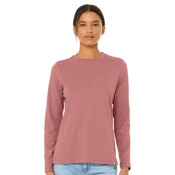 Bella & Canvas B57606313 Women Jersey Long Sleeve T-Shirt, Heather Mauve - Small