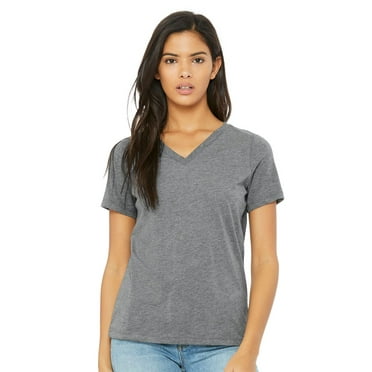 Bella & Canvas B81006323 Women Relaxed Triblend Short Sleeve V-Neck T-Shirt, Mauve Triblend - Small