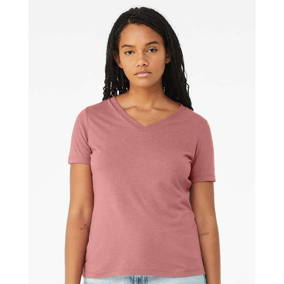 Bella & Canvas B81006325 Women Relaxed Triblend Short Sleeve V-Neck T-Shirt, Mauve Triblend - Large