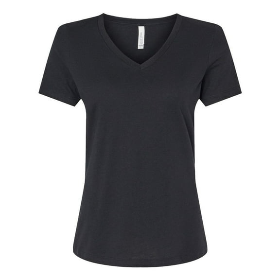 Bella & Canvas B83006515 Women Relaxed Heather CVC V-Neck T-Shirt, Solid Black Blend - Large