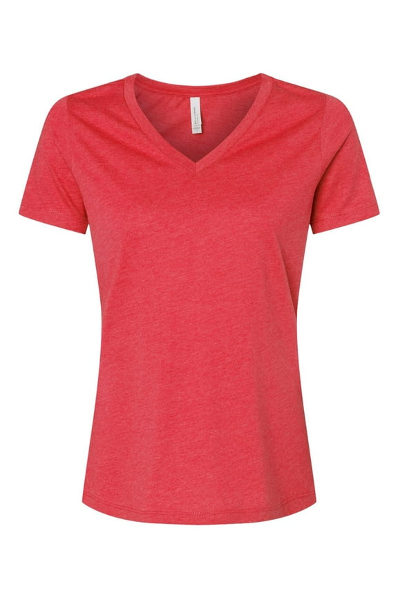 Bella & Canvas B83006704 Women Relaxed Heather CVC V-Neck T-Shirt, Heather Red - Medium