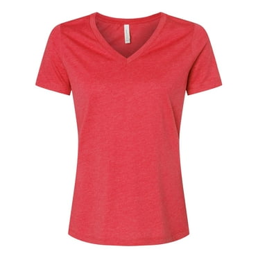 Bella & Canvas B83006705 Women Relaxed Heather CVC V-Neck T-Shirt, Heather Red - Large