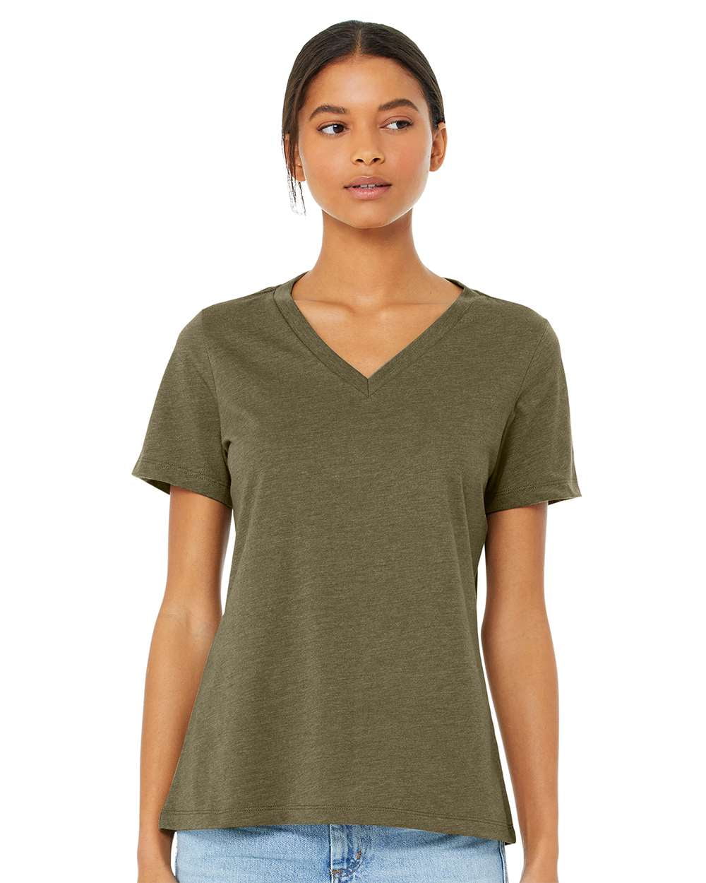Bella & Canvas B83006756 Women Relaxed Heather CVC V-Neck T-Shirt ...