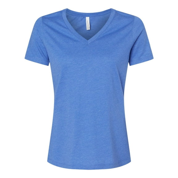 Bella & Canvas B83006763 Women Relaxed Heather CVC V-Neck T-Shirt, Heather True Royal - Small